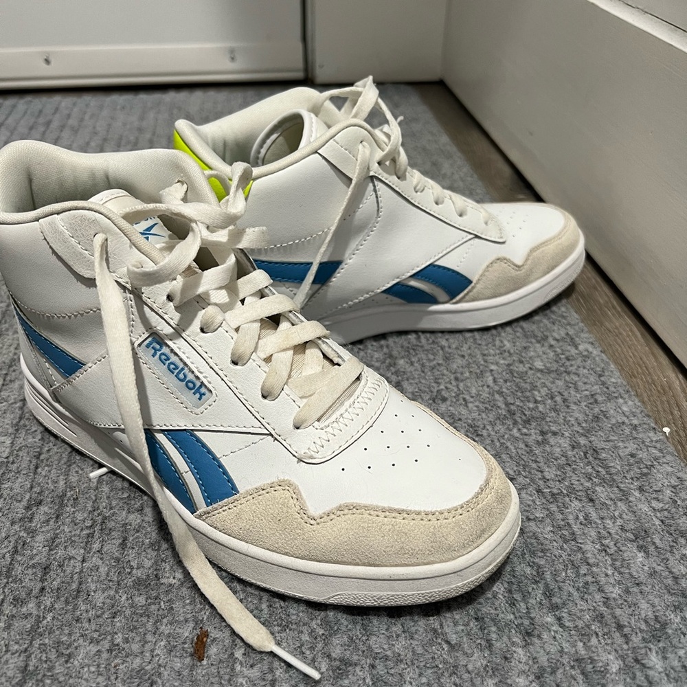 Reebok White and Blue High-Top Athletic Shoes